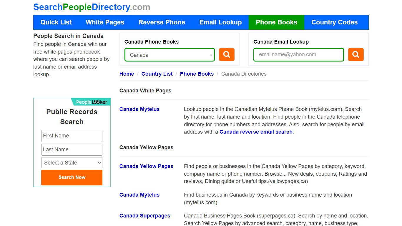 White Pages, Canada Phone Books, Email Search